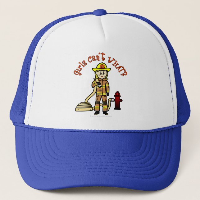 Blonde Firefighter Girl Trucker Hat (Front)