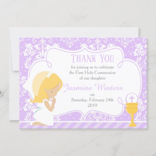 Blonde First Communion Thank You Card