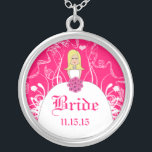 Blonde Fuchsia Wedding Bride's Necklace<br><div class="desc">Keepsake Necklaces Choose either Silver Plated Gold Finish or Sterling Silver Unique Personalized Custom !st Christmas Gift Wedding Keepsake Wedding Party Necklaces - to change background color - click customize - click edit - choose last tool in drop down menu and choose from one of the colors shown or enter...</div>