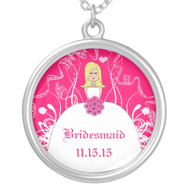 Blonde Fuchsia Wedding Bridesmaid Necklace (Front)