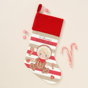 Blonde Gingerbread Baby's First Christmas Christmas Stocking