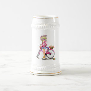 Blonde Girl and Pink Bike Beer Stein
