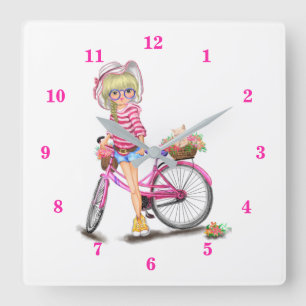 Blonde Girl and Pink Bike Clock
