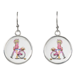 Blonde Girl and Pink Bike Earrings