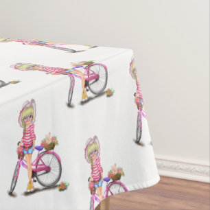 Blonde Girl and Pink Bike Tablecloth