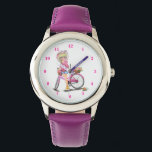 Blonde Girl and Pink Bike Watch Gift<br><div class="desc">Watches with Cute Blonde Girl and Pink Bike with Cat in Flowers Fun Drawing - Choose / Add Your Unique Text and Colors - Make Your Special Watch Gift - Resize and move or remove and add elements / text with Customization tool ! Drawing and Design by MIGNED. You can...</div>