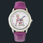 Blonde Girl and Pink Bike Watch Gift<br><div class="desc">Watches with Cute Blonde Girl and Pink Bike with Cat in Flowers Fun Drawing - Choose / Add Your Unique Text and Colors - Make Your Special Watch Gift - Resize and move or remove and add elements / text with Customization tool ! Drawing and Design by MIGNED. You can...</div>