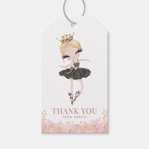 Blonde Girl Ballerina in Black Dress Birthday Gift Tags