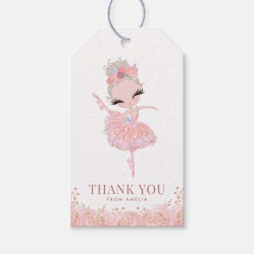 Blonde Girl Ballerina in Pink Dress Birthday Gift Tags