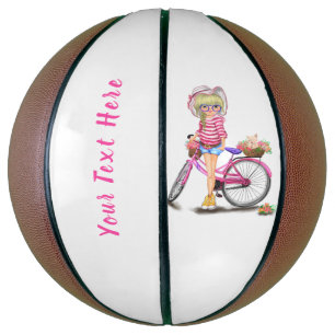 Blonde Girl Basketball with Pink Bike Your Text