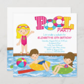 Blonde Girl Birthday Summer Pool Party Invitation (Front/Back)