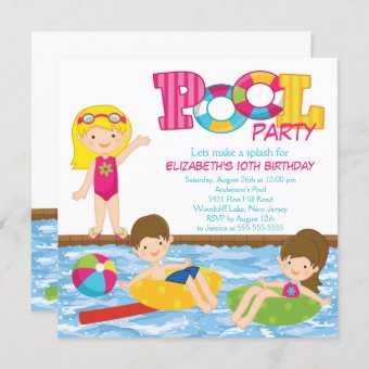 Blonde Girl Birthday Summer Pool Party Invitation | Zazzle