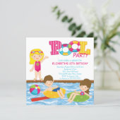 Blonde Girl Birthday Summer Pool Party Invitation (Standing Front)