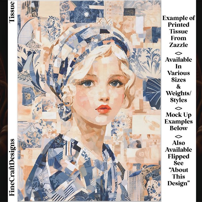Blonde Girl, Blue & Cream Patchwork EC2R Decoupage Tissue Paper (Creator Uploaded)