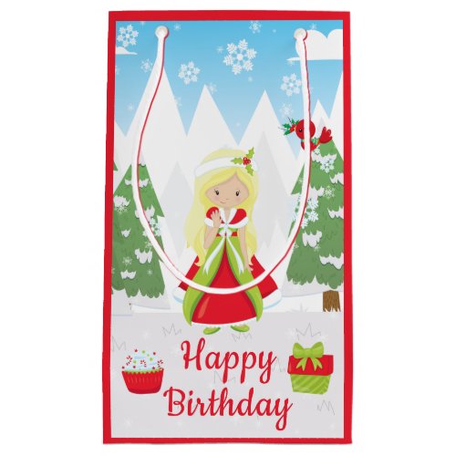 Blonde Girl Christmas Princess Happy Birthday Small Gift Bag