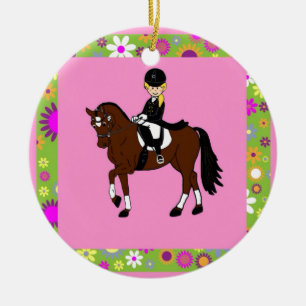Blonde girl dressage horse rider caricature ceramic ornament