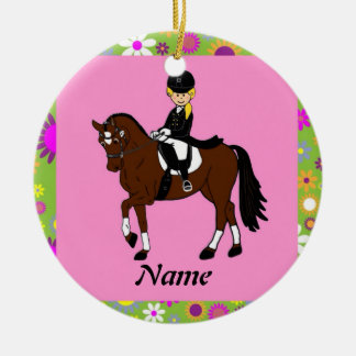 Blonde girl dressage horse rider caricature ceramic ornament