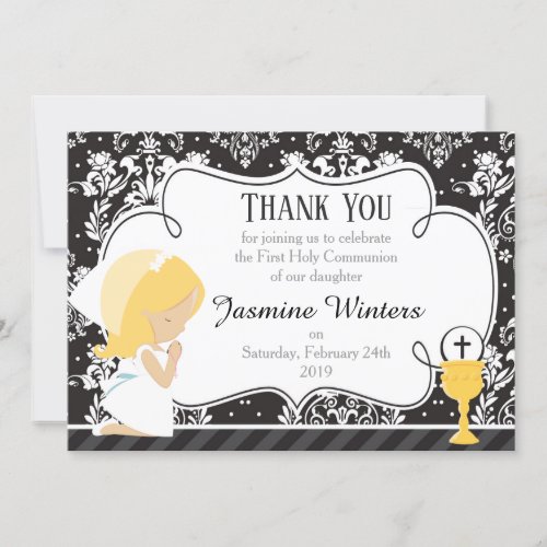 Blonde Girl First Communion Thank You Card