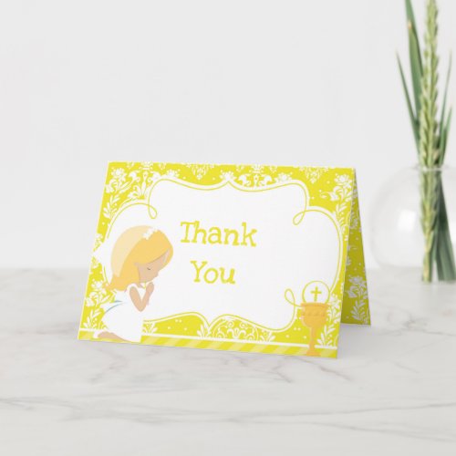 Blonde Girl First Communion  Thank You Thank You Card