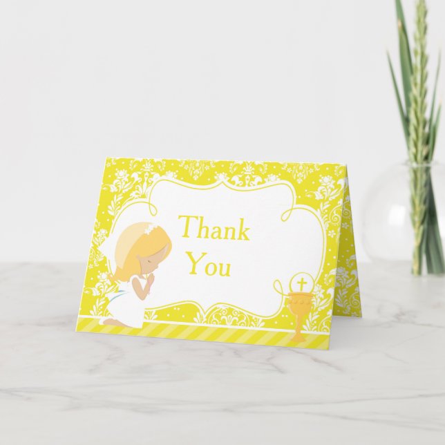 Blonde Girl First Communion  'Thank You' Thank You Card (Front)