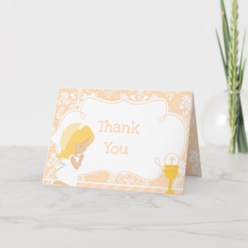 Blonde Girl First Communion  Thank You Thank You Card