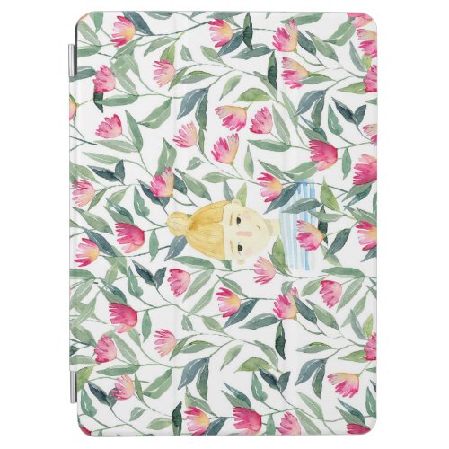 Blonde Girl Floral Watercolor Pattern iPad Air Cover