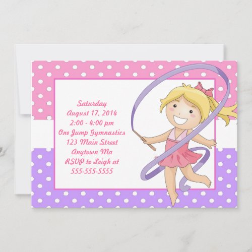 Blonde Girl Gymnastics Birthday Invitations