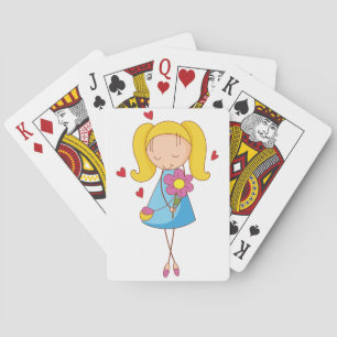 Blonde Girl Holding Flower Cute Love Poker Cards