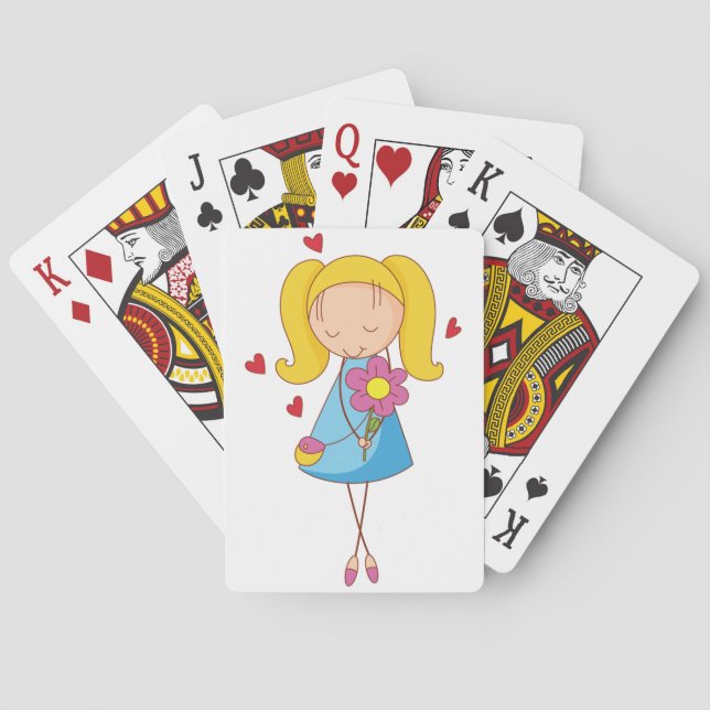Blonde Girl Holding Flower Cute Love Poker Cards (Back)