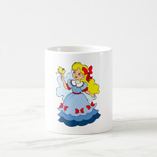 Blonde Girl in Blue Princess Dress with Butterfly Coffee Mug (Creator Uploaded)