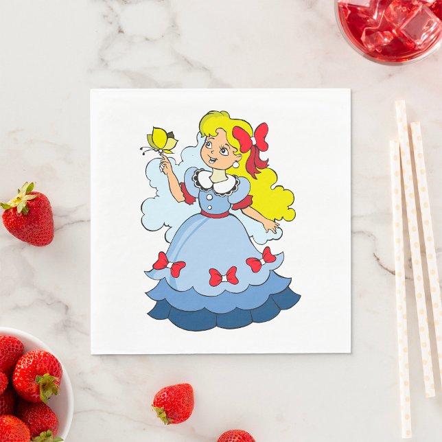 Blonde Girl in Blue Princess Dress with Butterfly Napkins (Creator Uploaded)