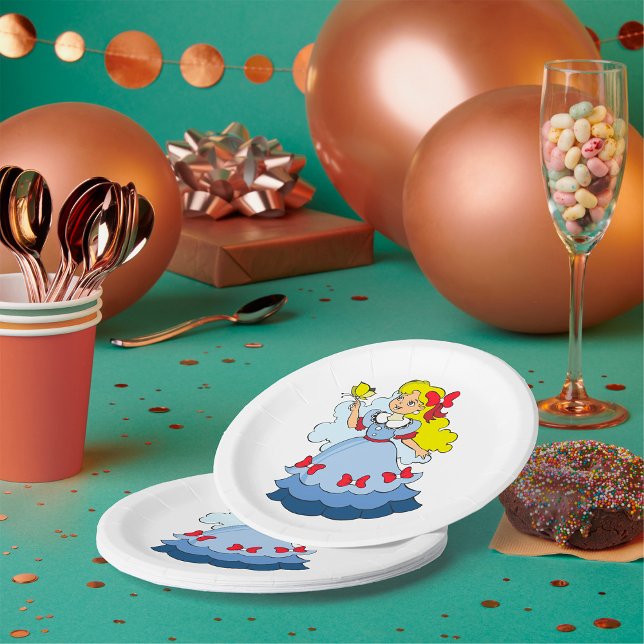Blonde Girl in Blue Princess Dress with Butterfly Paper Plates (Creator Uploaded)