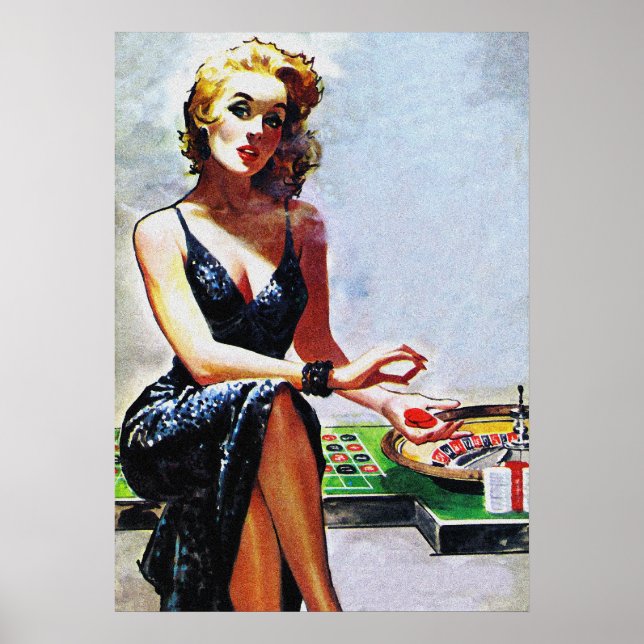 Blonde Girl In Casino Retro Vintage Pulp Cover Art Poster (Front)
