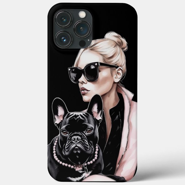 Blonde girl in sunglasses black French bulldog  Case-Mate iPhone Case (Back)