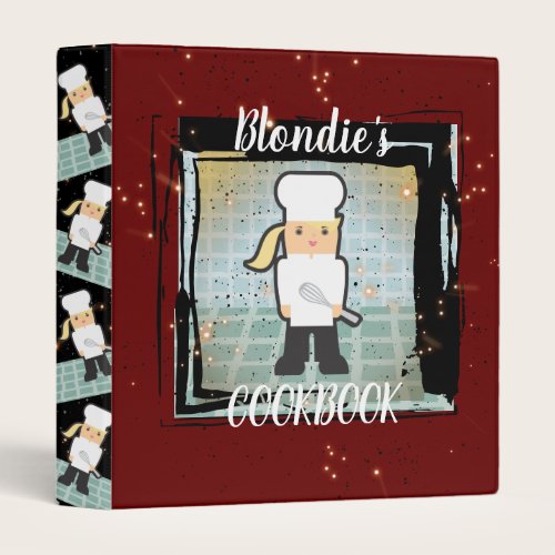 Blonde girl kids personalized cookbook recipe 3 ring binder