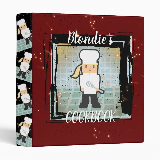 Blonde girl kids personalized cookbook recipe 3 ring binder (Front/Spine)