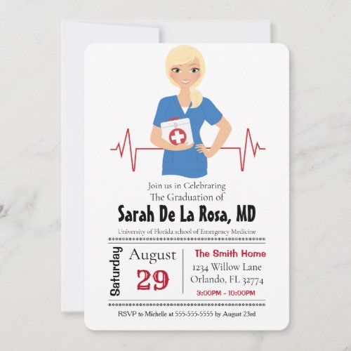 Blonde Girl Medical School Graduation Invite