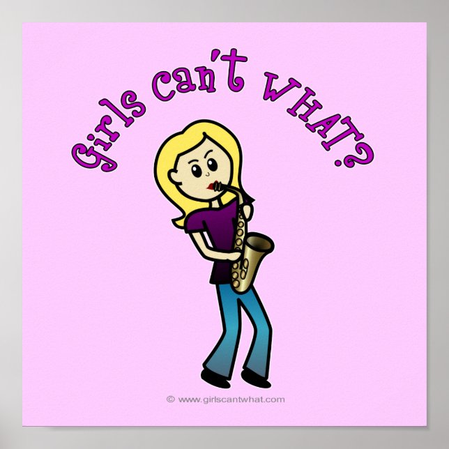 Blonde Girl Playing Saxophone Poster (Front)