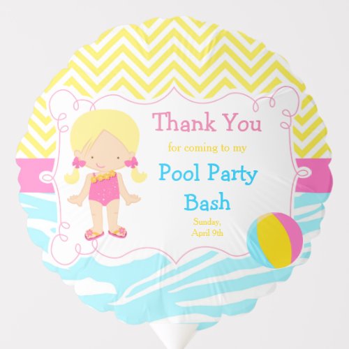 Blonde Girl Pool Party Bash Party Balloon