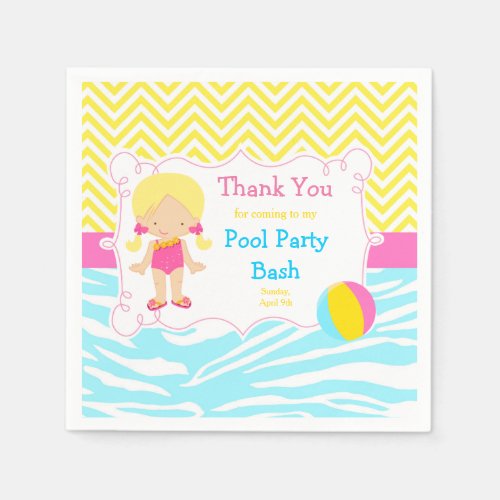 Blonde Girl Pool Party Bash Party Napkins