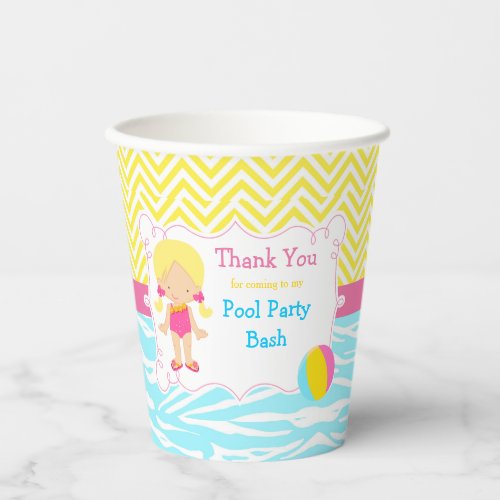 Blonde Girl Pool Party Bash Party Paper Cups