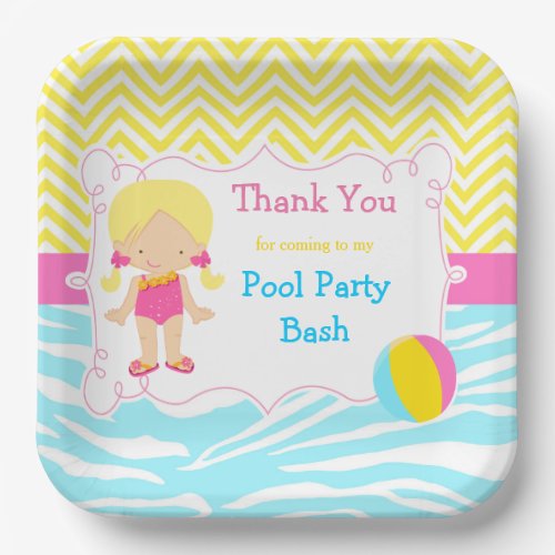 Blonde Girl Pool Party Bash Party Paper Plates