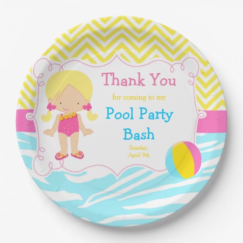 Blonde Girl Pool Party Bash Party Paper Plates