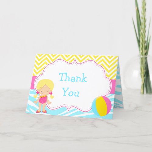 Blonde Girl Pool Party Bash Party Thank You Card