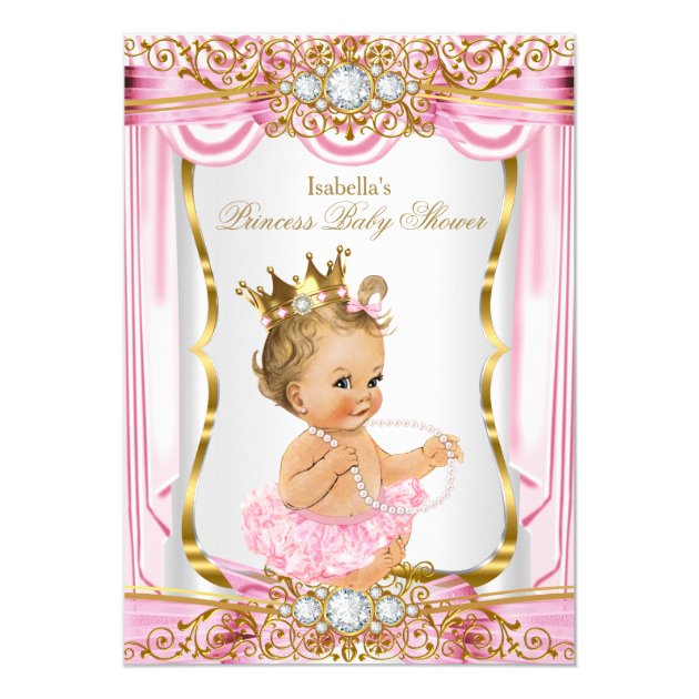 Blonde Girl Princess Baby Shower Pink Silk Gold Invitation