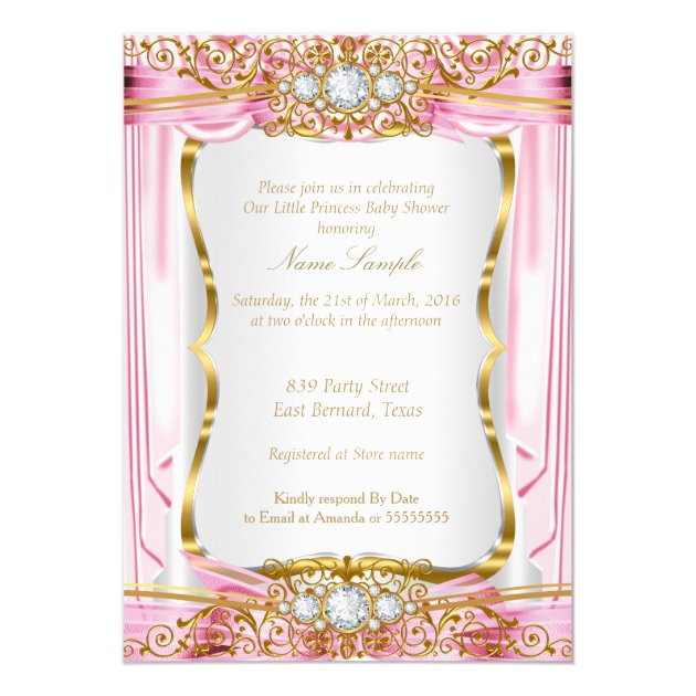 Blonde Girl Princess Baby Shower Pink Silk Gold Invitation