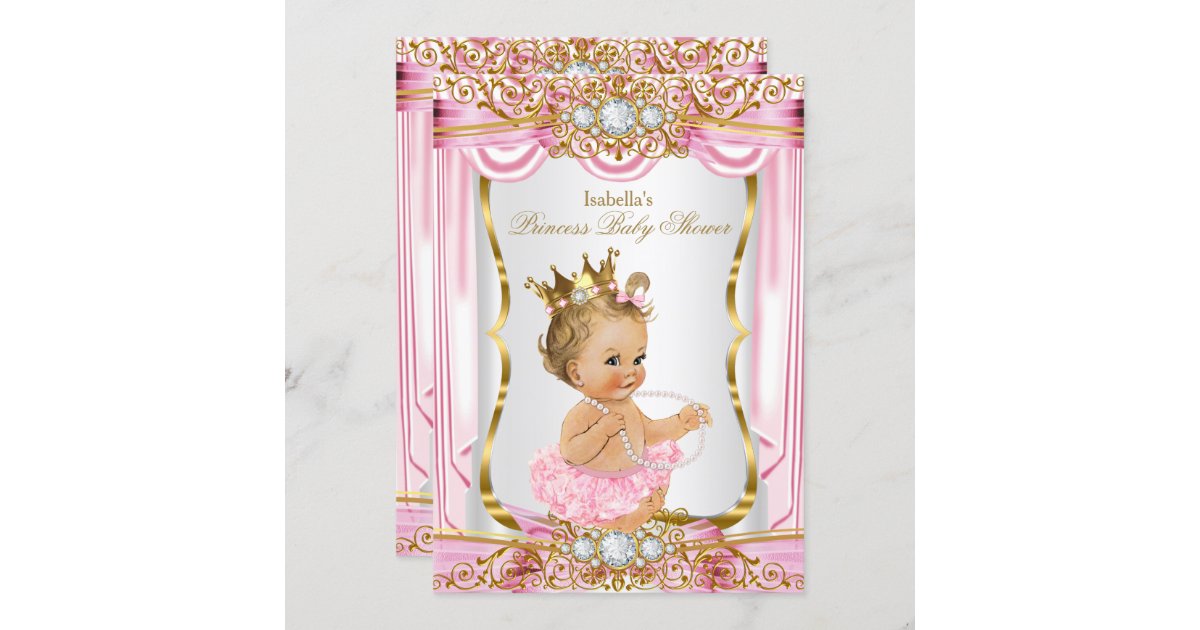 Blonde Girl Princess Baby Shower Pink Silk Gold Invitation | Zazzle