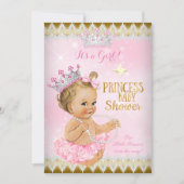 Blonde Girl Princess Baby Shower Pink Tutu Gold Invitation (Front)