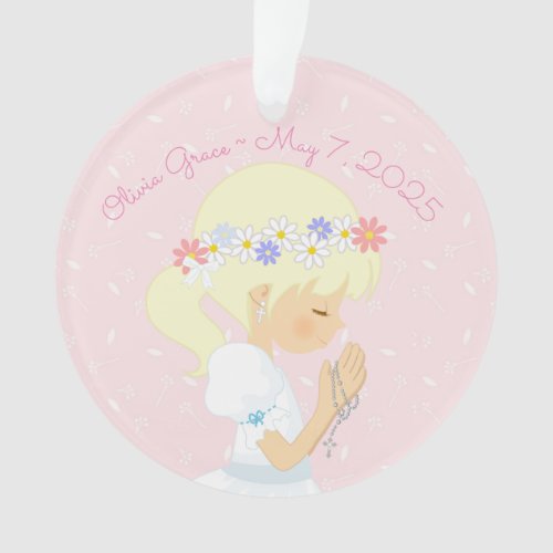 Blonde Girl Rosary Beads First Communion Ornament