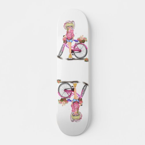 Blonde Girl Skateboard with Pink Bike
